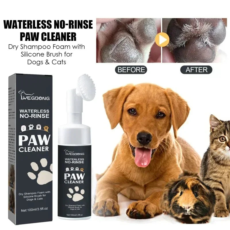 Dog Paw Washing Foam with Silicone Brush – Rinse-Free Pet Paw Cleaner for Dogs
