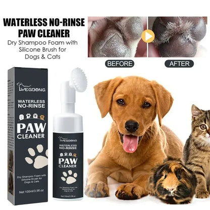 Dog Paw Washing Foam with Silicone Brush – Rinse-Free Pet Paw Cleaner for Dogs